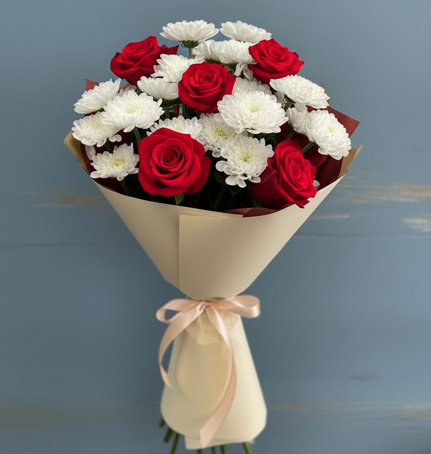 Букет цветов из: Розы и Хризантемы в Новомеловатке