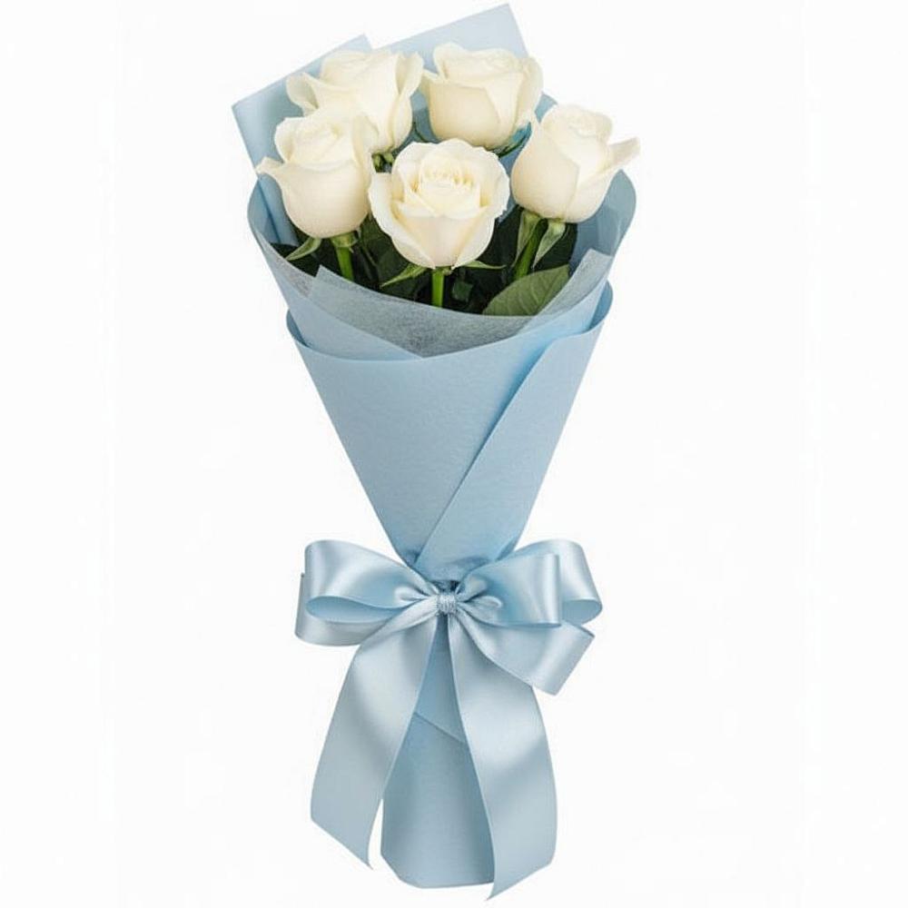 Букет 5 Белых роз Проуд в Новомеловатке