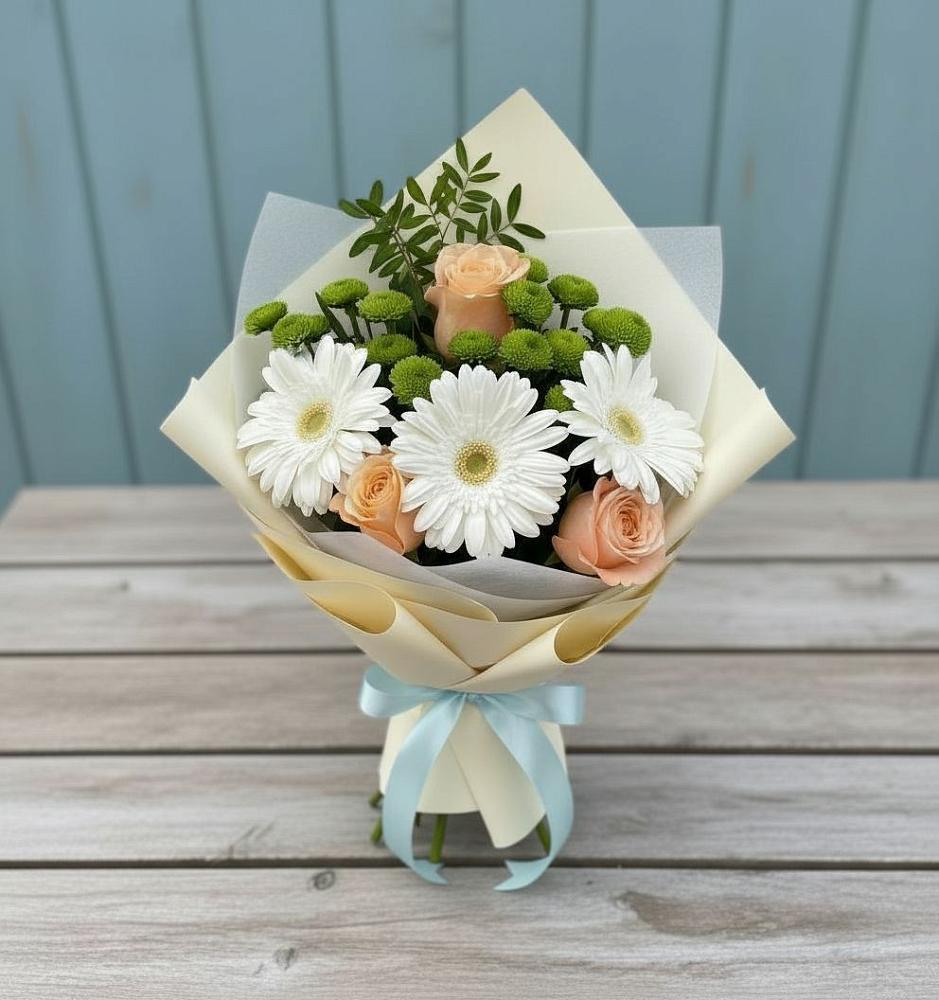 Букет цветов из: Герберы, Розы и Хризантемы в Новомеловатке