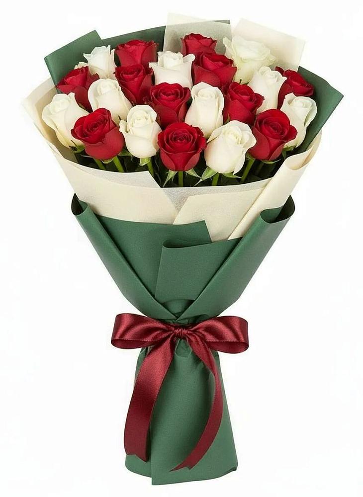 Букет Микс из красных и белых роз в Новомеловатке