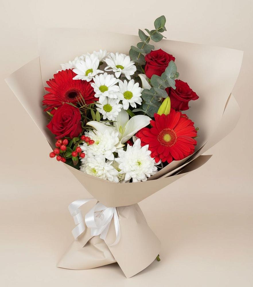 Букет цветов из: Розы, Хризантемы, Герберы и Лилии в Новомеловатке