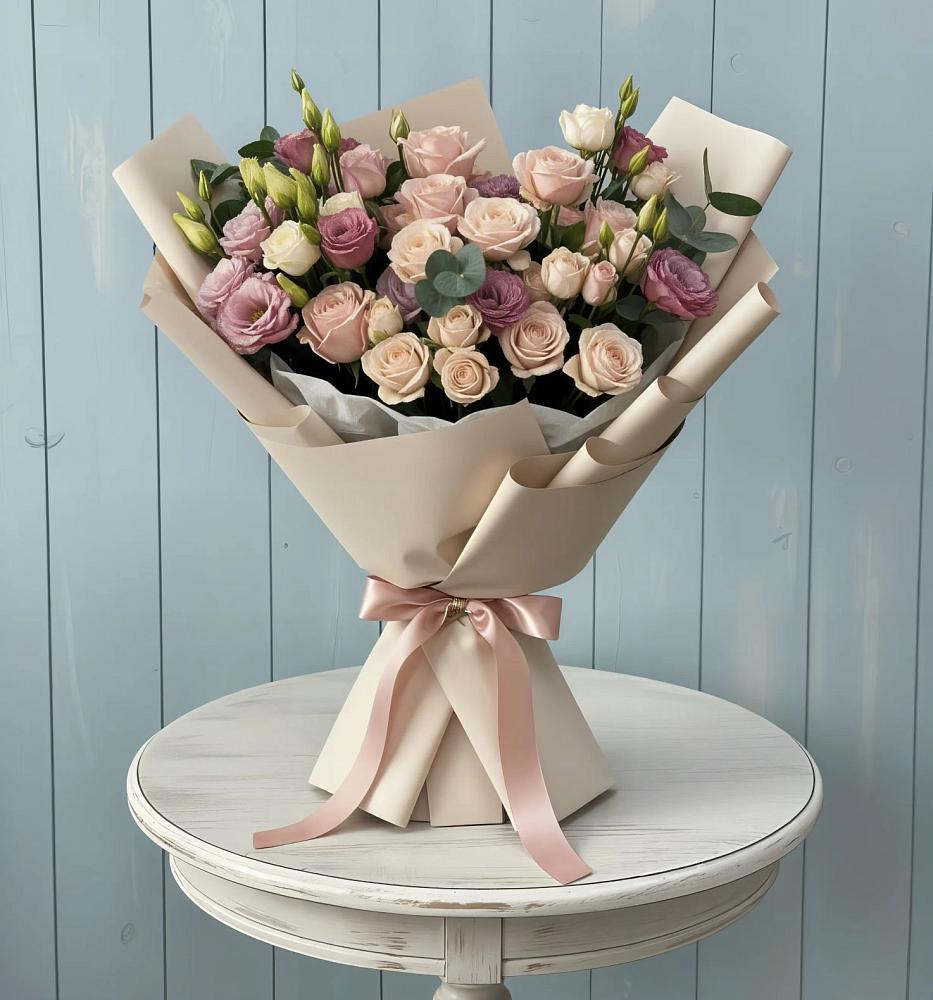 Букет цветов из: Розы и Лизиантусы в Новомеловатке